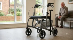 Heavy-duty bariatric rollator with wide seat and height-adjustable handles