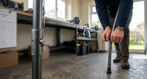 Demonstration of the joint locking mechanism on a sturdy folding walking stick supporting everyday weight