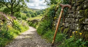 Handcrafted wooden walking stick for women with a classic polished finish for countryside walks