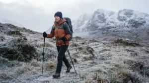 Carbon fibre trekking poles vs aluminium trekking poles used in cold, frosty winter walking conditions