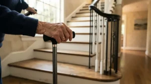Navigating steps safely when choosing a quad cane vs standard walking stick.