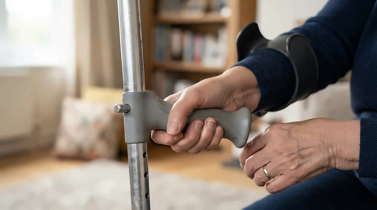 Detailed view of the ergonomic handle and cuffs on the best lightweight crutches